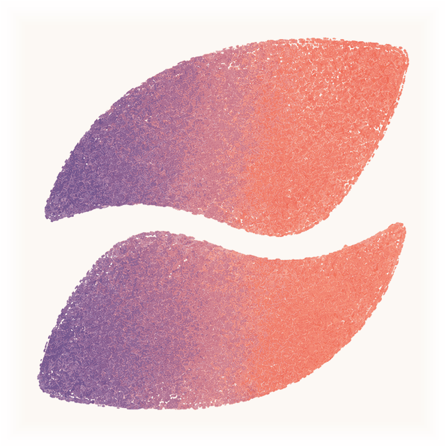 Radicle mark: two mirrored leaf forms in a purple-to-coral gradient — one anchors, one rises.